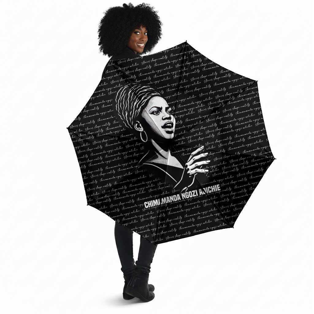 Chimamanda Ngozi Adichie Umbrella with Expressive Speaking Portrait, Stories Shape Reality - African Pride