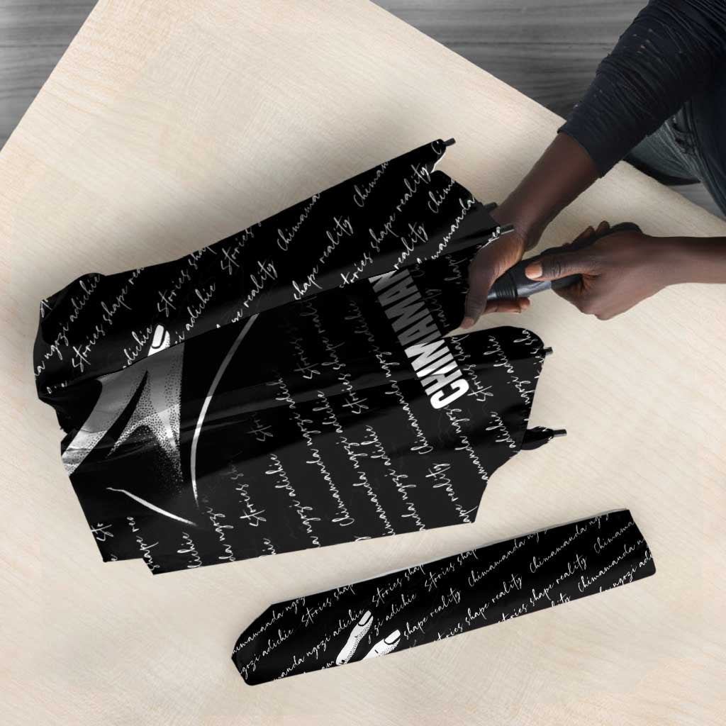 Chimamanda Ngozi Adichie Umbrella with Expressive Speaking Portrait, Stories Shape Reality - African Pride