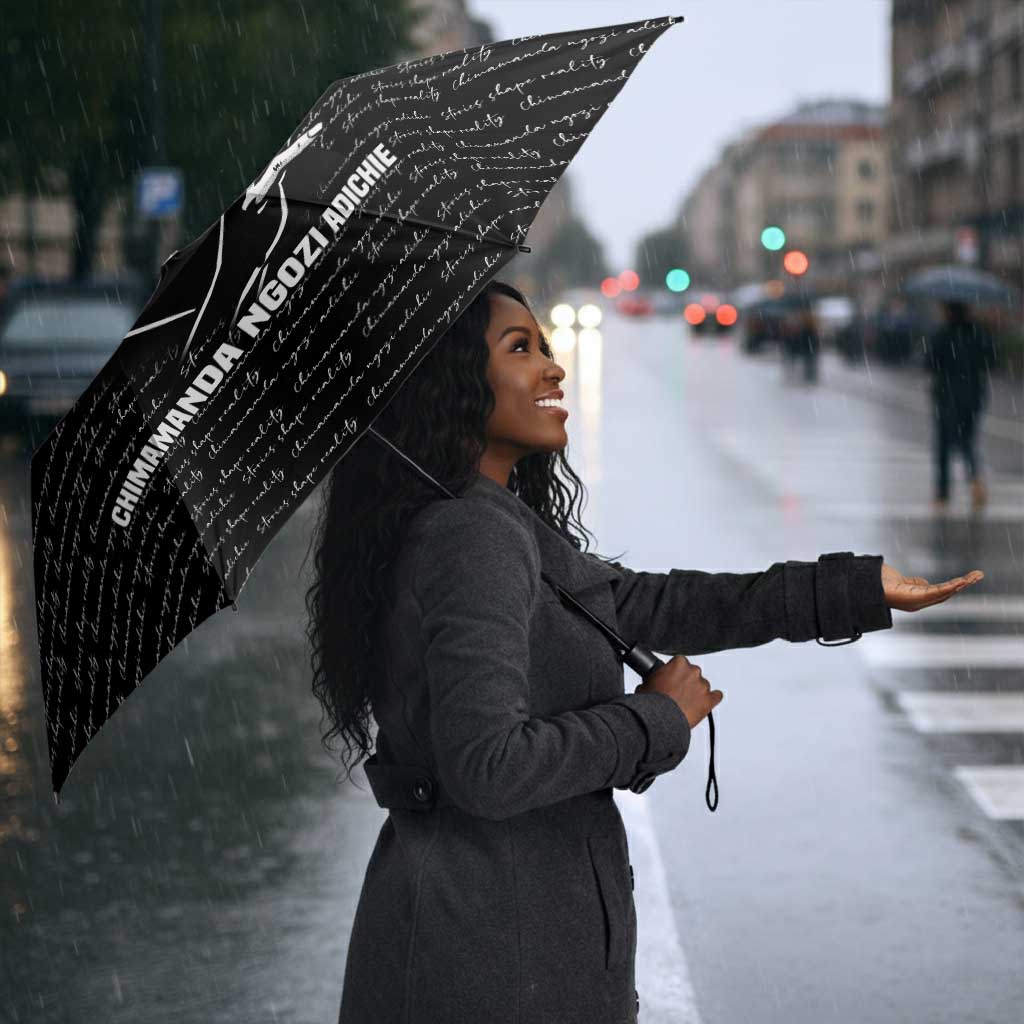 Chimamanda Ngozi Adichie Umbrella with Expressive Speaking Portrait, Stories Shape Reality - African Pride