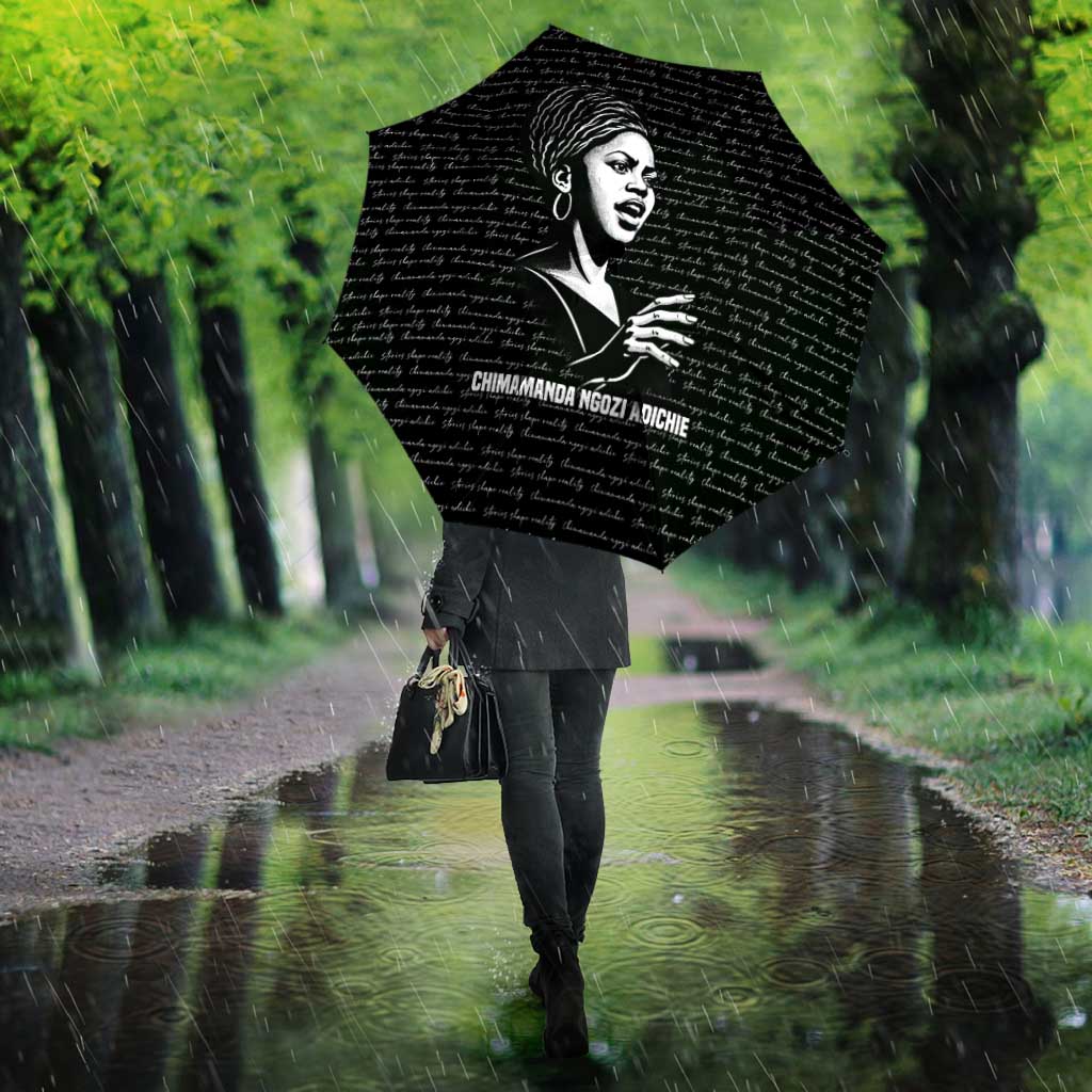 Chimamanda Ngozi Adichie Umbrella with Expressive Speaking Portrait, Stories Shape Reality - African Pride
