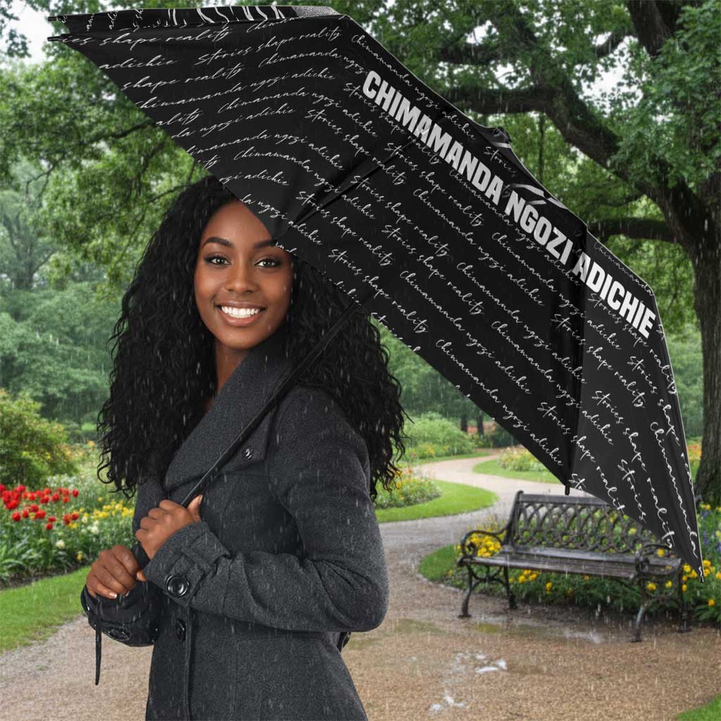 Chimamanda Ngozi Adichie Umbrella with Expressive Speaking Portrait, Stories Shape Reality - African Pride