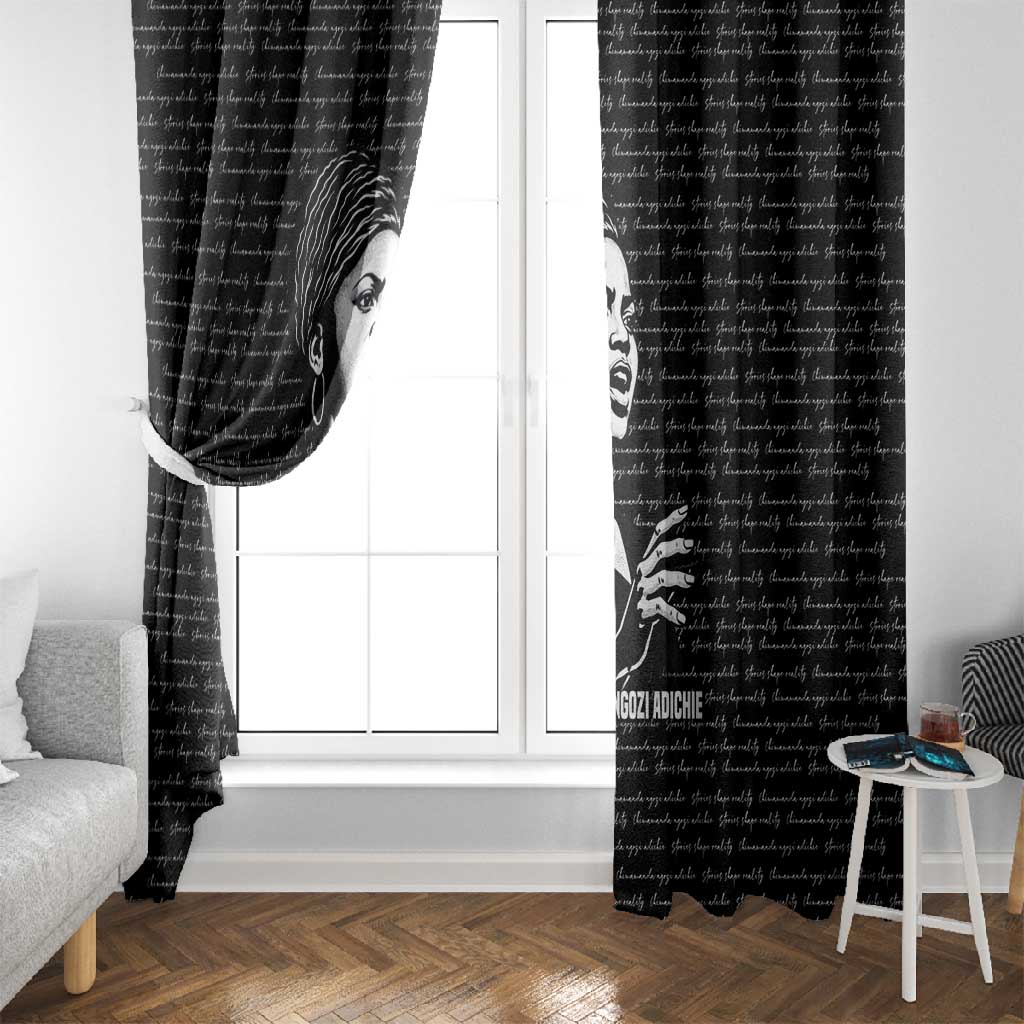 Chimamanda Ngozi Adichie Window Curtain with Expressive Speaking Portrait, Stories Shape Reality - African Pride