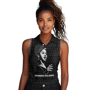 Chimamanda Ngozi Adichie Women Sleeveless Polo Shirt with Expressive Speaking Portrait, Stories Shape Reality - African Pride