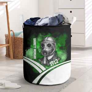 Garrett Morgan Laundry Basket with Gas Mask Invention Illustration, Inventing to Save Lives Quote - African Pride