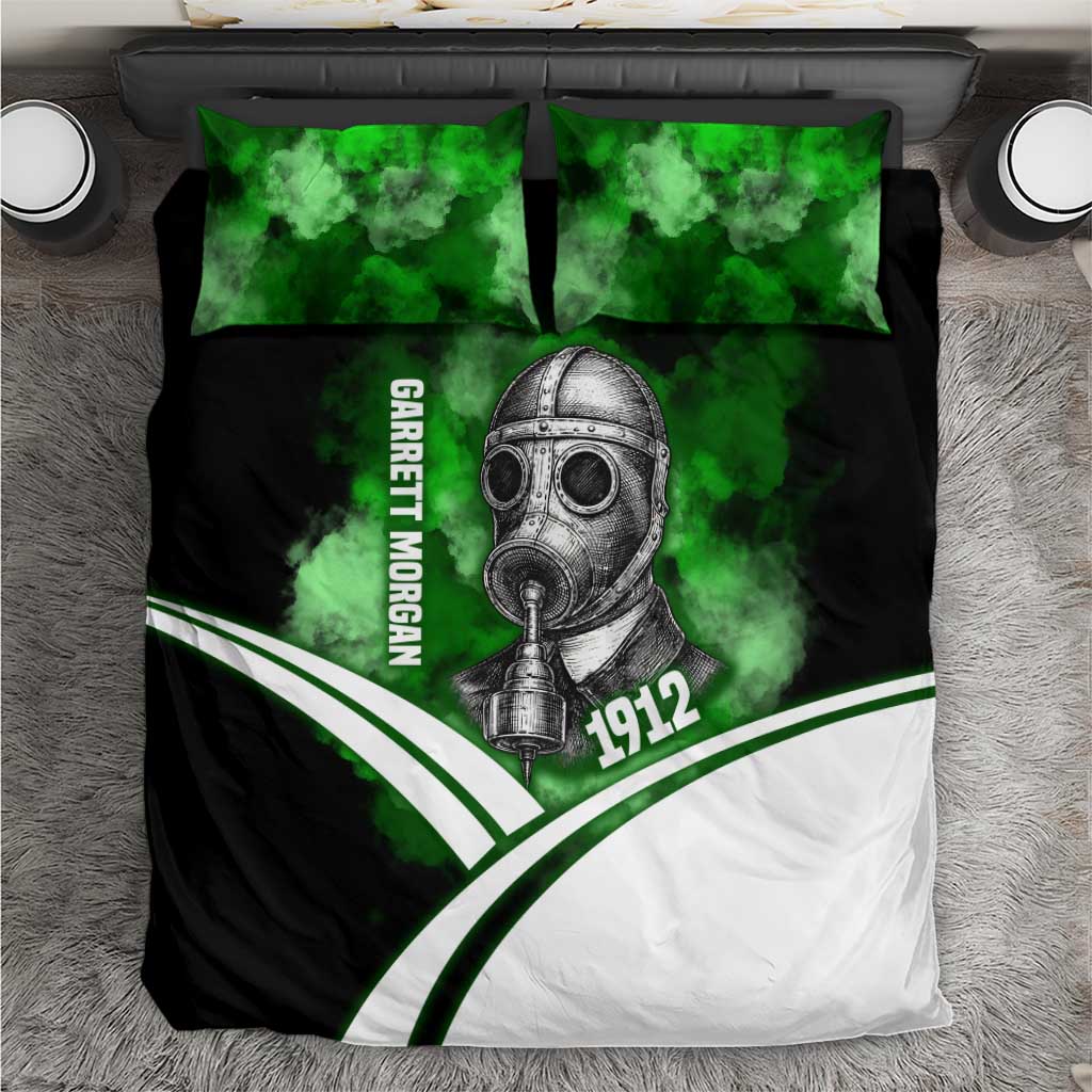Garrett Morgan Bedding Set with Gas Mask Invention Illustration, Inventing to Save Lives Quote - African Pride