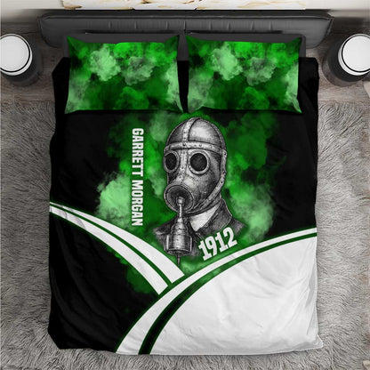 Garrett Morgan Bedding Set with Gas Mask Invention Illustration, Inventing to Save Lives Quote - African Pride
