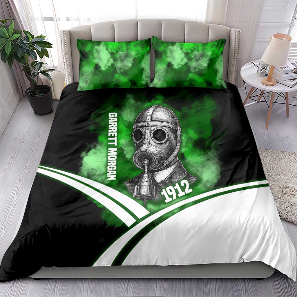 Garrett Morgan Bedding Set with Gas Mask Invention Illustration, Inventing to Save Lives Quote - African Pride