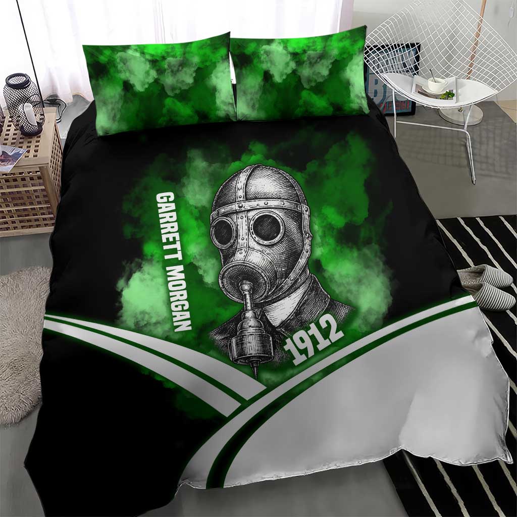 Garrett Morgan Bedding Set with Gas Mask Invention Illustration, Inventing to Save Lives Quote - African Pride