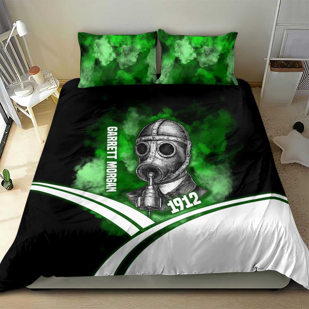 Garrett Morgan Bedding Set with Gas Mask Invention Illustration, Inventing to Save Lives Quote - African Pride