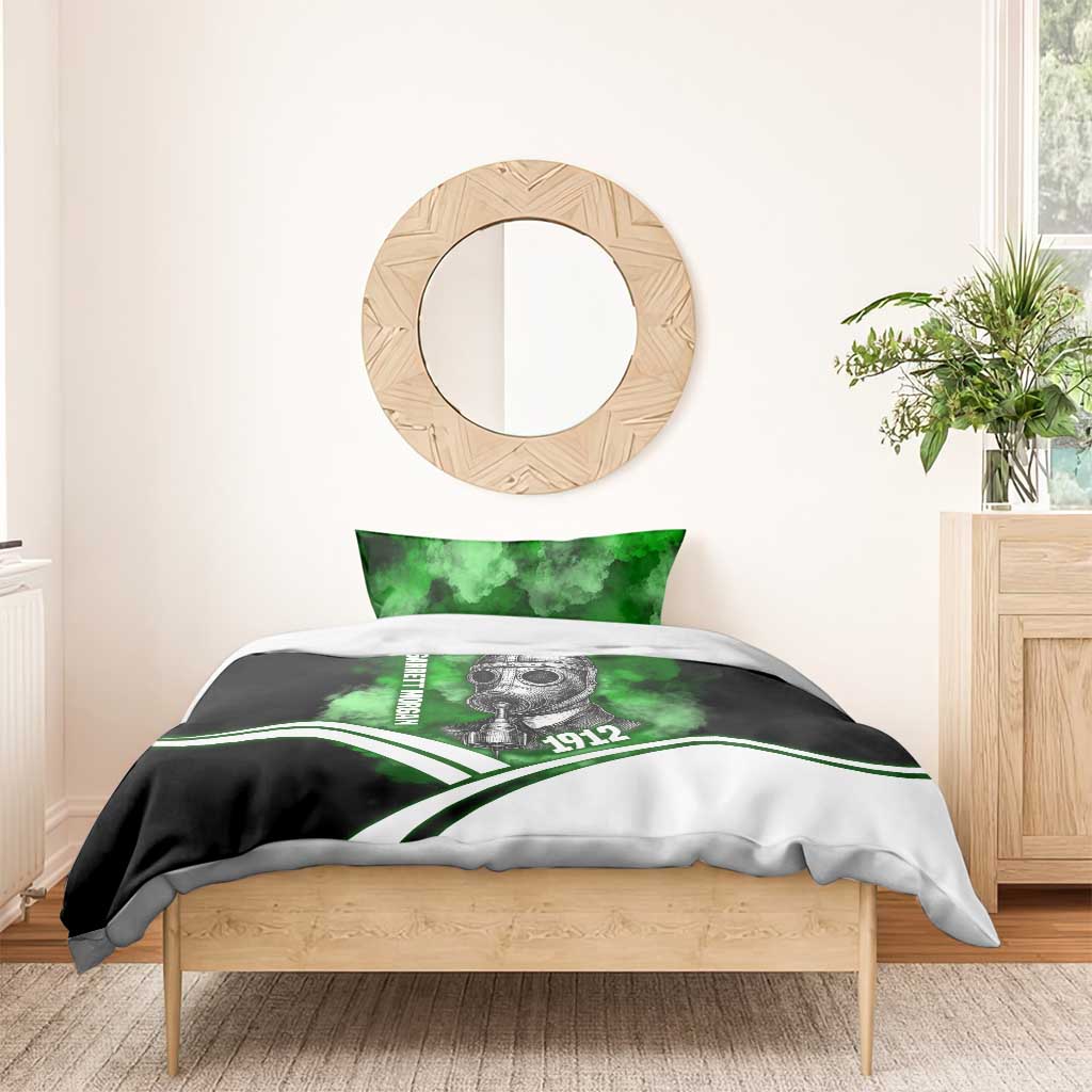 Garrett Morgan Bedding Set with Gas Mask Invention Illustration, Inventing to Save Lives Quote - African Pride