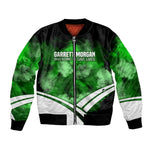Garrett Morgan Bomber Jacket with Gas Mask Invention Illustration, Inventing to Save Lives Quote - African Pride