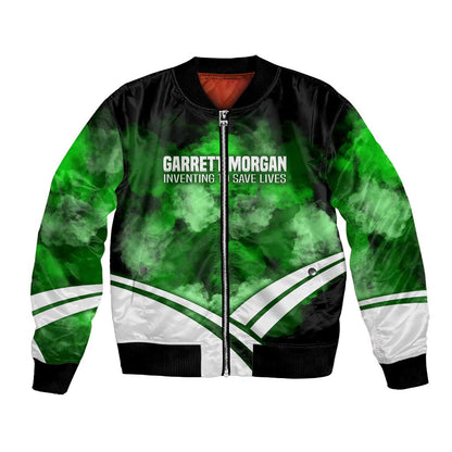 Garrett Morgan Bomber Jacket with Gas Mask Invention Illustration, Inventing to Save Lives Quote - African Pride