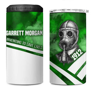 Garrett Morgan 4 in 1 Can Cooler Tumbler with Gas Mask Invention Illustration, Inventing to Save Lives Quote - African Pride