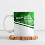 Garrett Morgan Ceramic Mug with Gas Mask Invention Illustration, Inventing to Save Lives Quote - African Pride