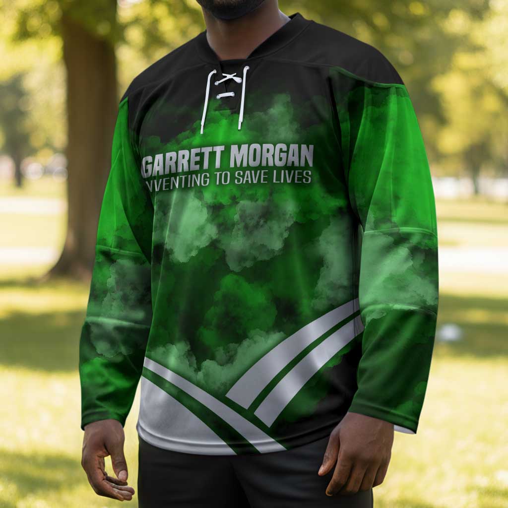 Garrett Morgan Hockey Jersey with Gas Mask Invention Illustration, Inventing to Save Lives Quote - African Pride