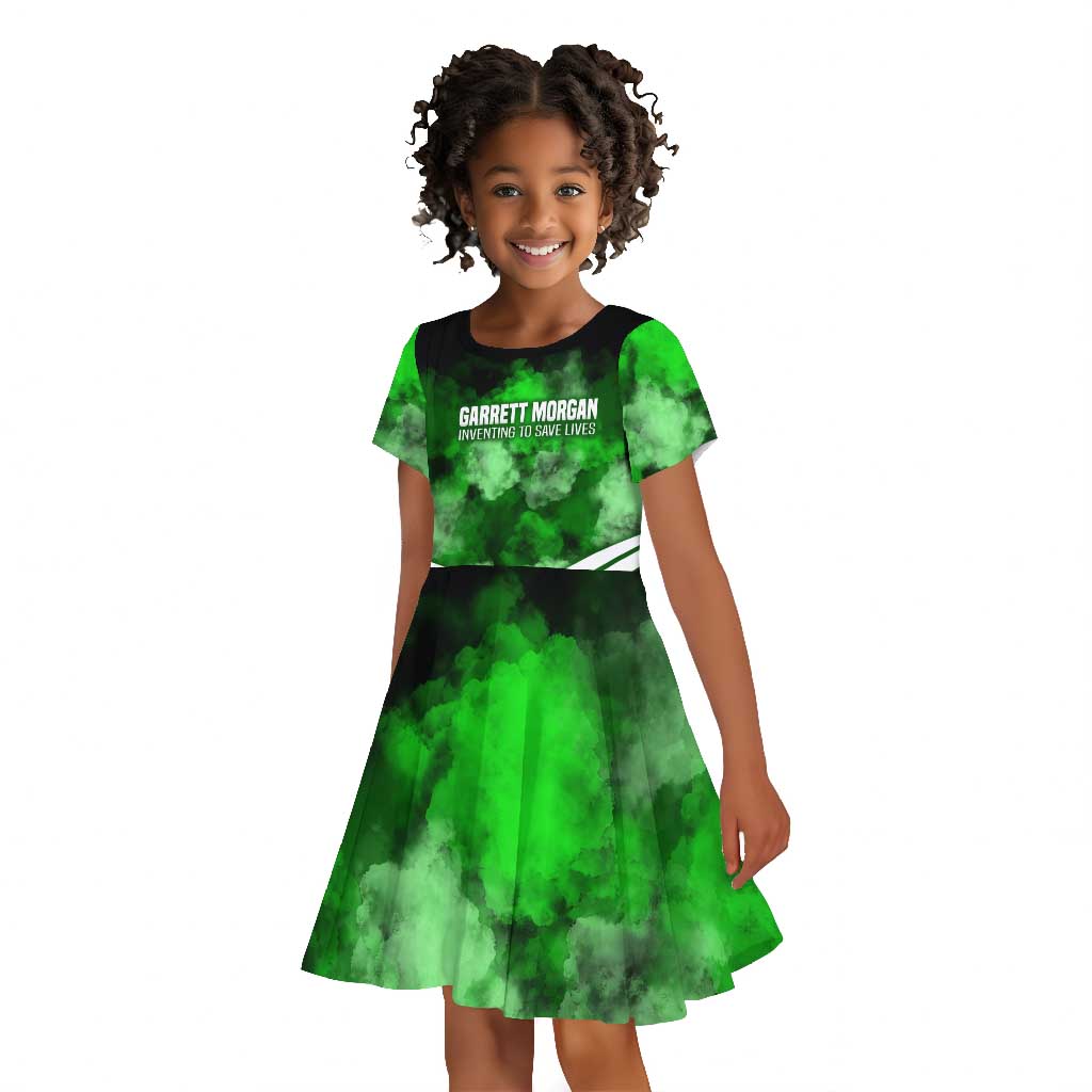 Garrett Morgan Kid Short Sleeve Dress with Gas Mask Invention Illustration, Inventing to Save Lives Quote - African Pride