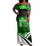 Garrett Morgan Off Shoulder Maxi Dress with Gas Mask Invention Illustration, Inventing to Save Lives Quote - African Pride