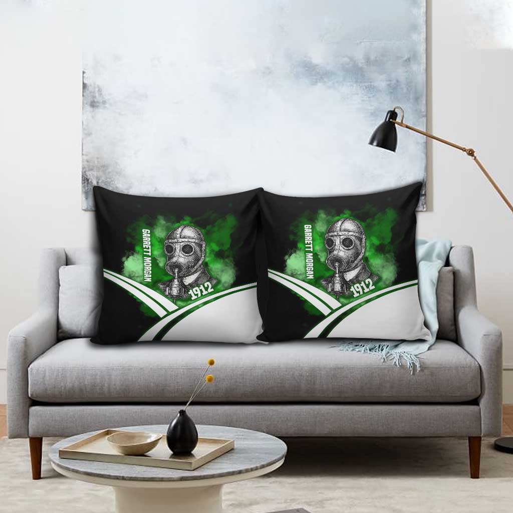 Garrett Morgan Pillow Cover with Gas Mask Invention Illustration, Inventing to Save Lives Quote - African Pride