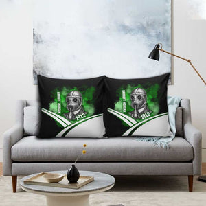Garrett Morgan Pillow Cover with Gas Mask Invention Illustration, Inventing to Save Lives Quote - African Pride