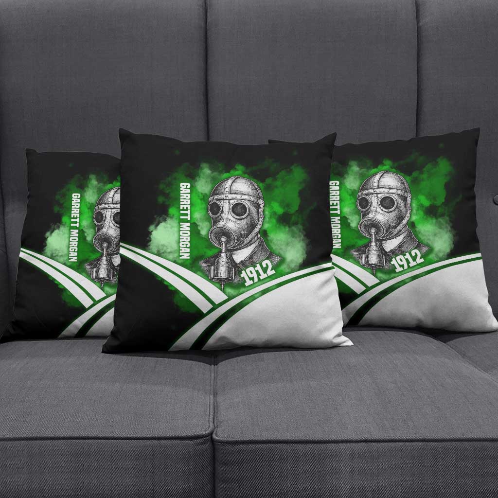 Garrett Morgan Pillow Cover with Gas Mask Invention Illustration, Inventing to Save Lives Quote - African Pride