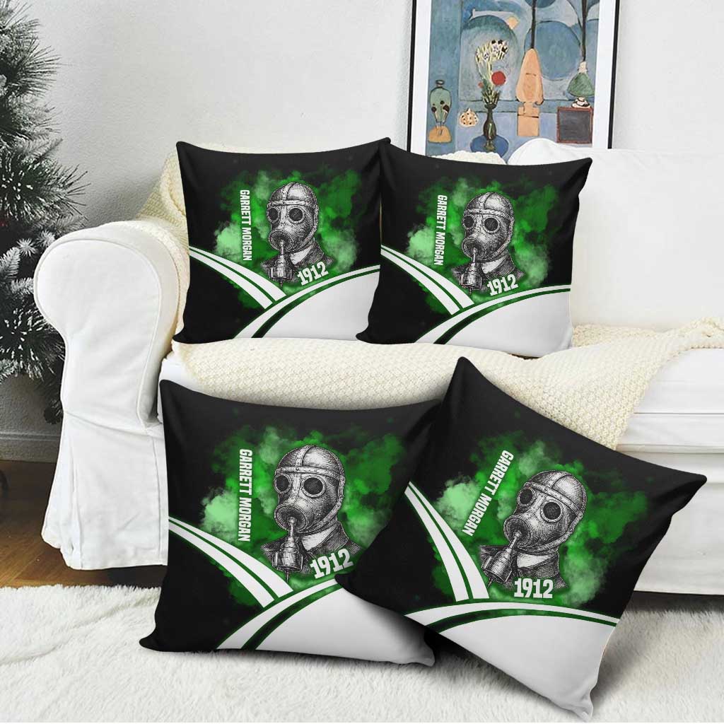 Garrett Morgan Pillow Cover with Gas Mask Invention Illustration, Inventing to Save Lives Quote - African Pride