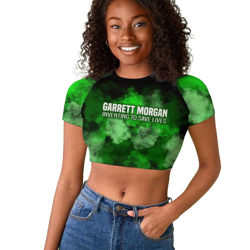 Garrett Morgan Raglan Cropped T shirt with Gas Mask Invention Illustration, Inventing to Save Lives Quote - African Pride