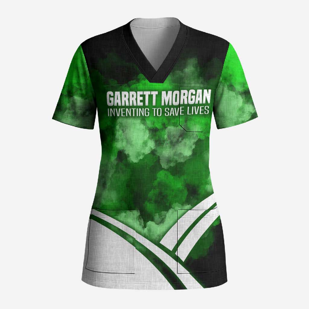 Garrett Morgan Scrub Top with Gas Mask Invention Illustration, Inventing to Save Lives Quote - African Pride
