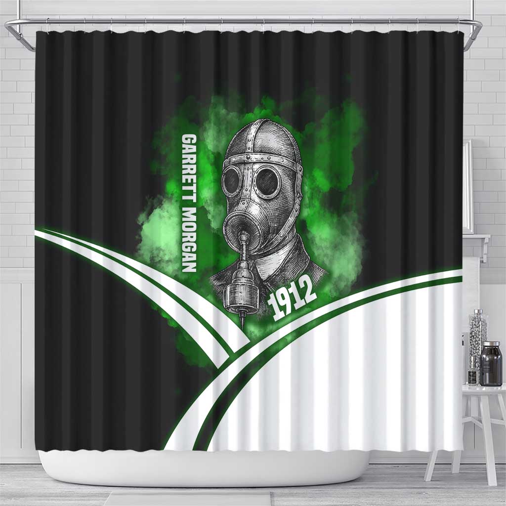 Garrett Morgan Shower Curtain with Gas Mask Invention Illustration, Inventing to Save Lives Quote - African Pride