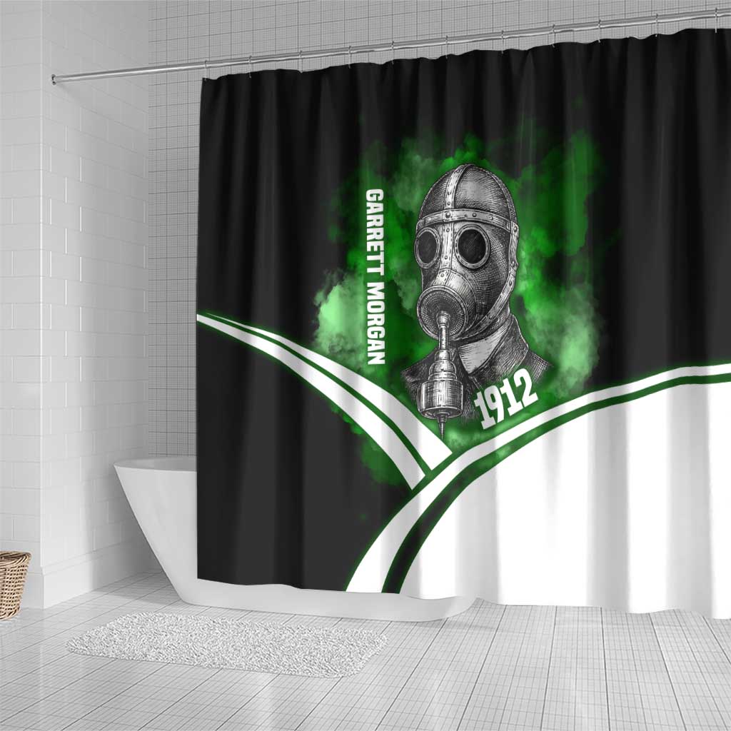 Garrett Morgan Shower Curtain with Gas Mask Invention Illustration, Inventing to Save Lives Quote - African Pride