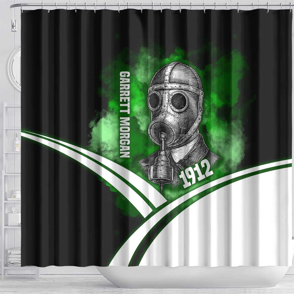 Garrett Morgan Shower Curtain with Gas Mask Invention Illustration, Inventing to Save Lives Quote - African Pride
