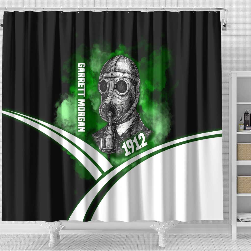 Garrett Morgan Shower Curtain with Gas Mask Invention Illustration, Inventing to Save Lives Quote - African Pride
