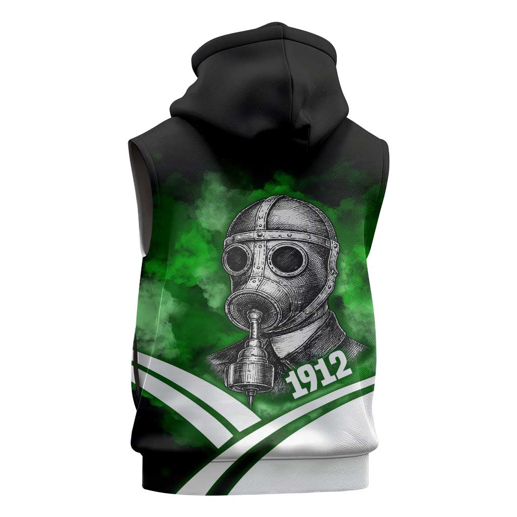 Garrett Morgan Sleeveless Hoodie with Gas Mask Invention Illustration, Inventing to Save Lives Quote - African Pride