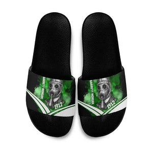 Garrett Morgan Slide Sandals with Gas Mask Invention Illustration, Inventing to Save Lives Quote - African Pride
