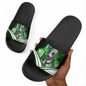 Garrett Morgan Slide Sandals with Gas Mask Invention Illustration, Inventing to Save Lives Quote - African Pride