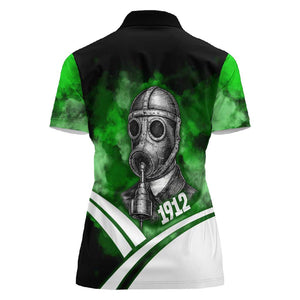 Garrett Morgan Women Polo Shirt with Gas Mask Invention Illustration, Inventing to Save Lives Quote - African Pride
