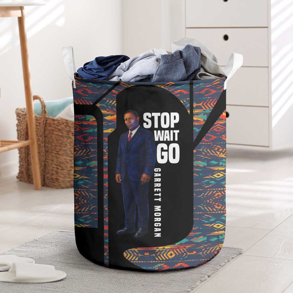 Garrett Morgan Laundry Basket with Full Body Portrait, Stop Wait Go Quote, Traffic Light Design - African Pride