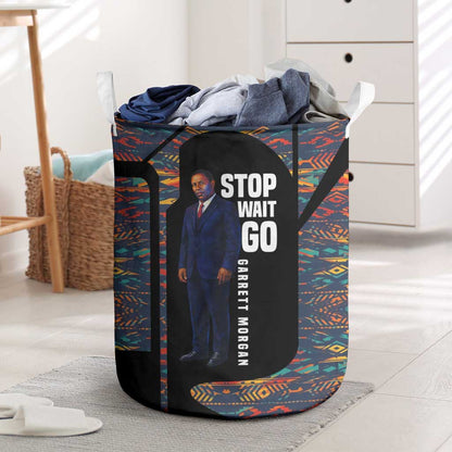 Garrett Morgan Laundry Basket with Full Body Portrait, Stop Wait Go Quote, Traffic Light Design - African Pride