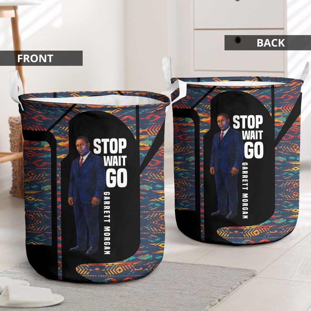 Garrett Morgan Laundry Basket with Full Body Portrait, Stop Wait Go Quote, Traffic Light Design - African Pride