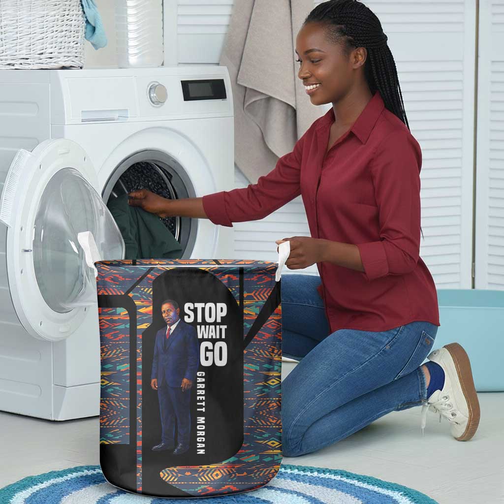 Garrett Morgan Laundry Basket with Full Body Portrait, Stop Wait Go Quote, Traffic Light Design - African Pride