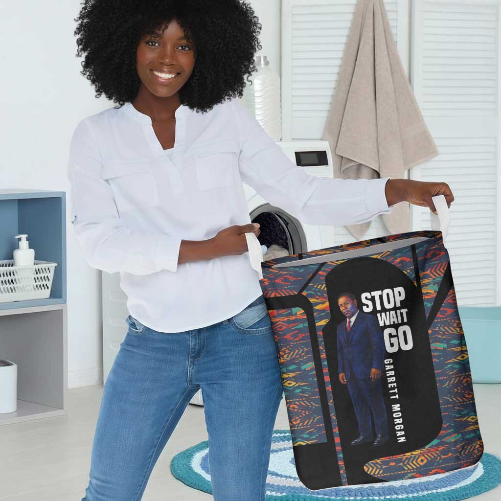 Garrett Morgan Laundry Basket with Full Body Portrait, Stop Wait Go Quote, Traffic Light Design - African Pride