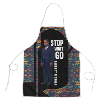 Garrett Morgan Apron with Full Body Portrait, Stop Wait Go Quote, Traffic Light Design - African Pride