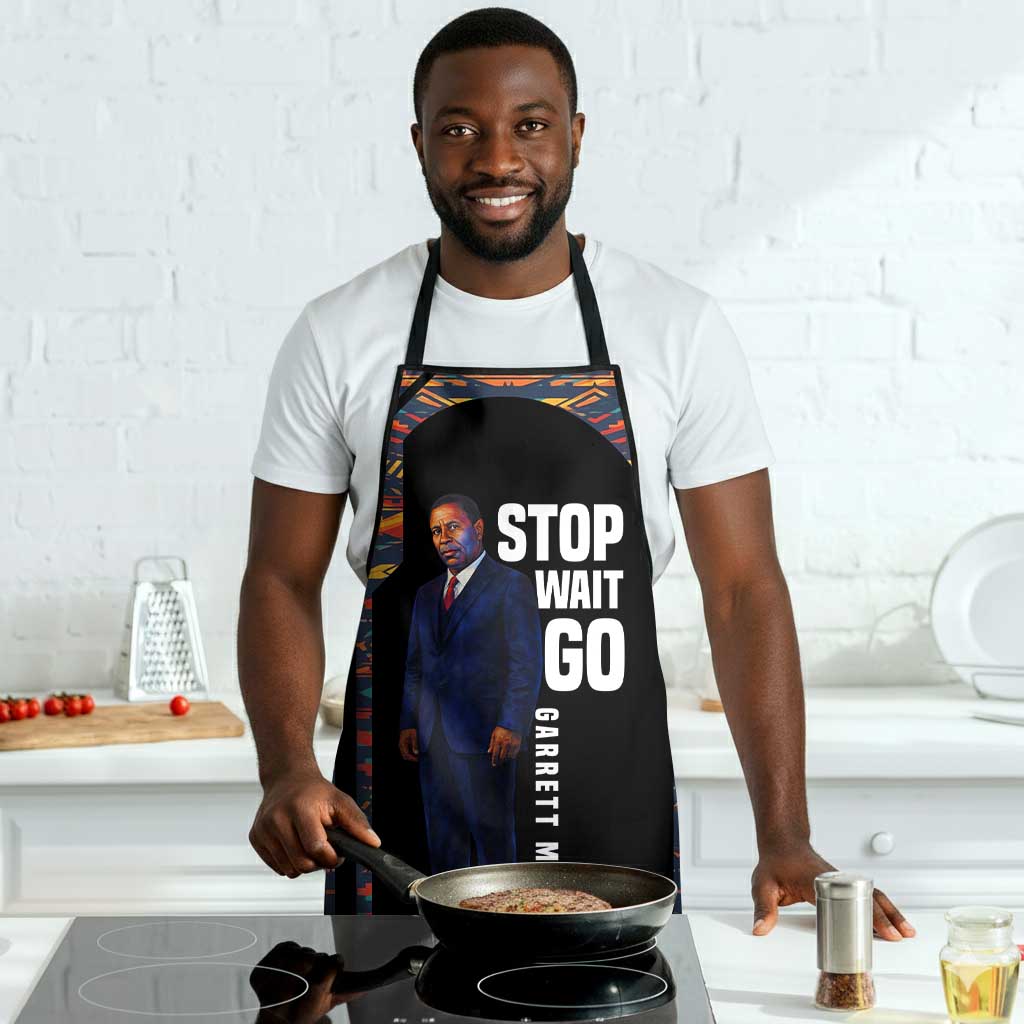 Garrett Morgan Apron with Full Body Portrait, Stop Wait Go Quote, Traffic Light Design - African Pride