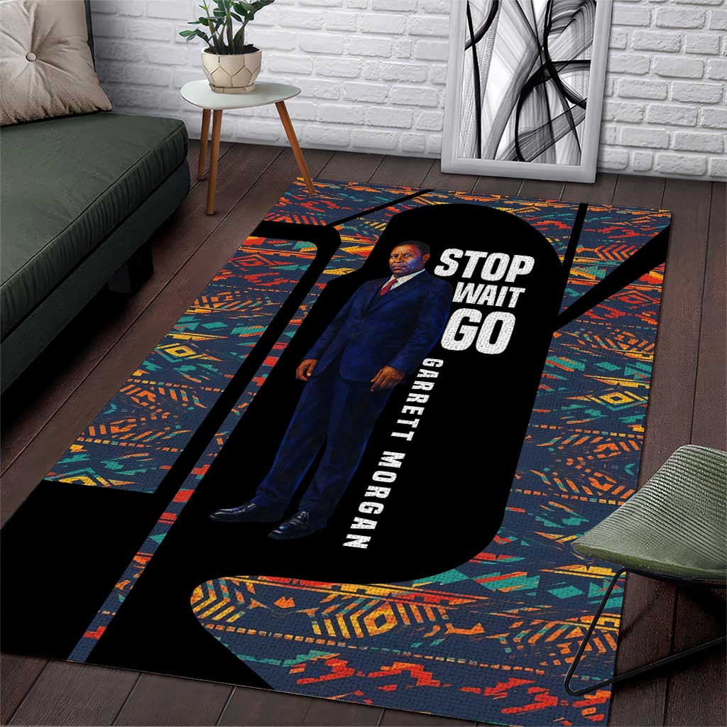 Garrett Morgan Area Rug with Full Body Portrait, Stop Wait Go Quote, Traffic Light Design - African Pride