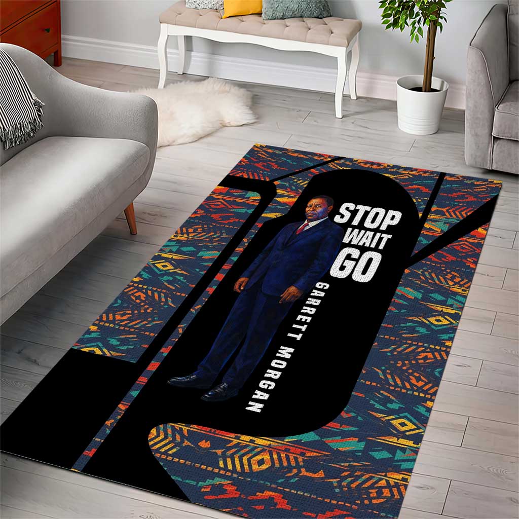 Garrett Morgan Area Rug with Full Body Portrait, Stop Wait Go Quote, Traffic Light Design - African Pride