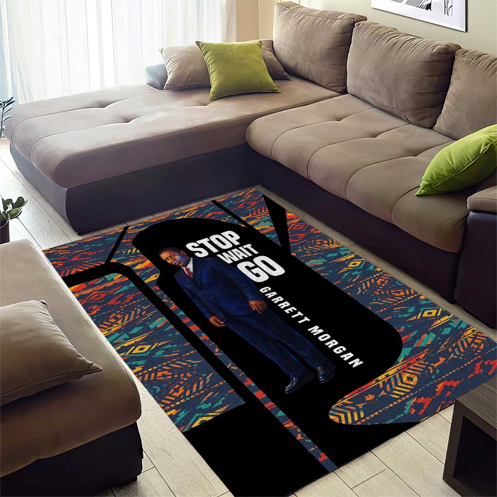 Garrett Morgan Area Rug with Full Body Portrait, Stop Wait Go Quote, Traffic Light Design - African Pride