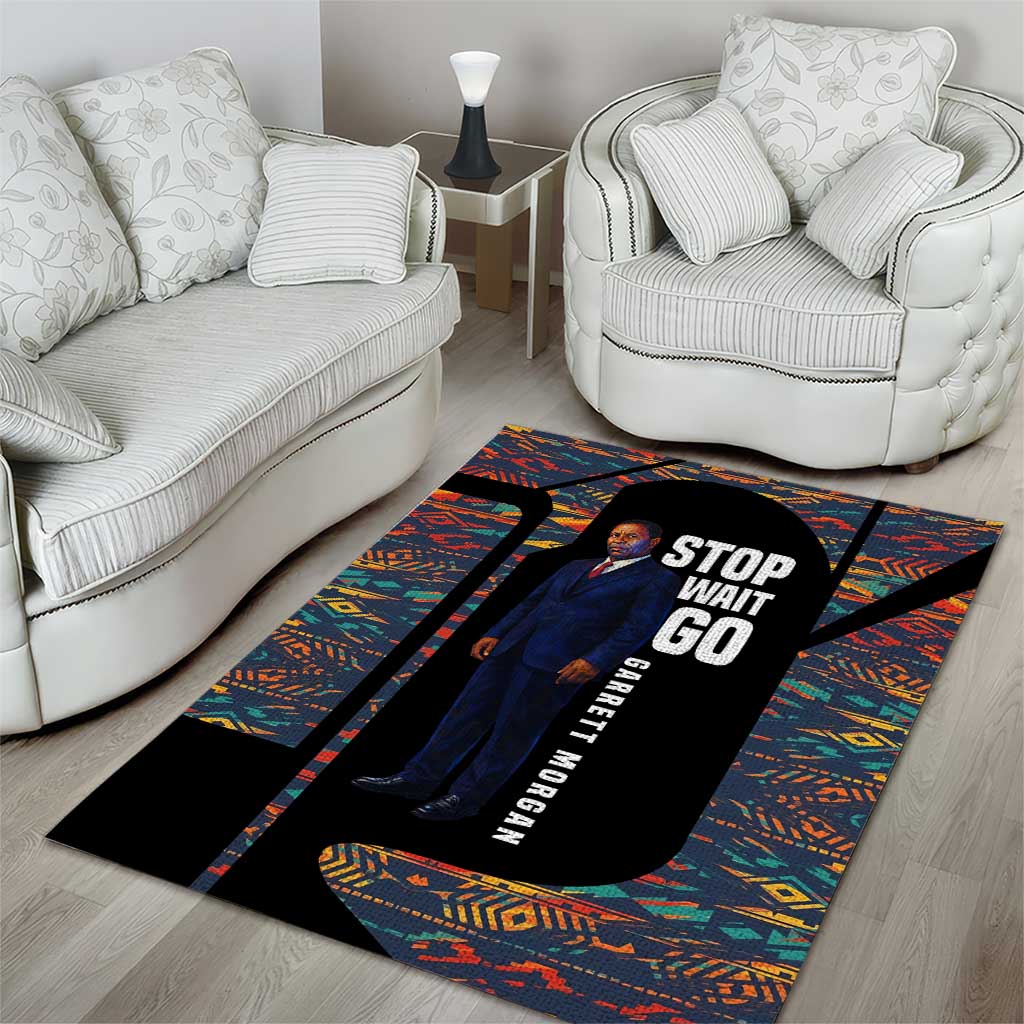 Garrett Morgan Area Rug with Full Body Portrait, Stop Wait Go Quote, Traffic Light Design - African Pride