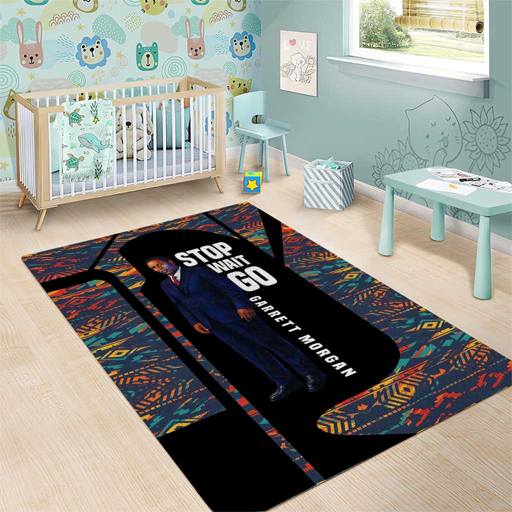 Garrett Morgan Area Rug with Full Body Portrait, Stop Wait Go Quote, Traffic Light Design - African Pride