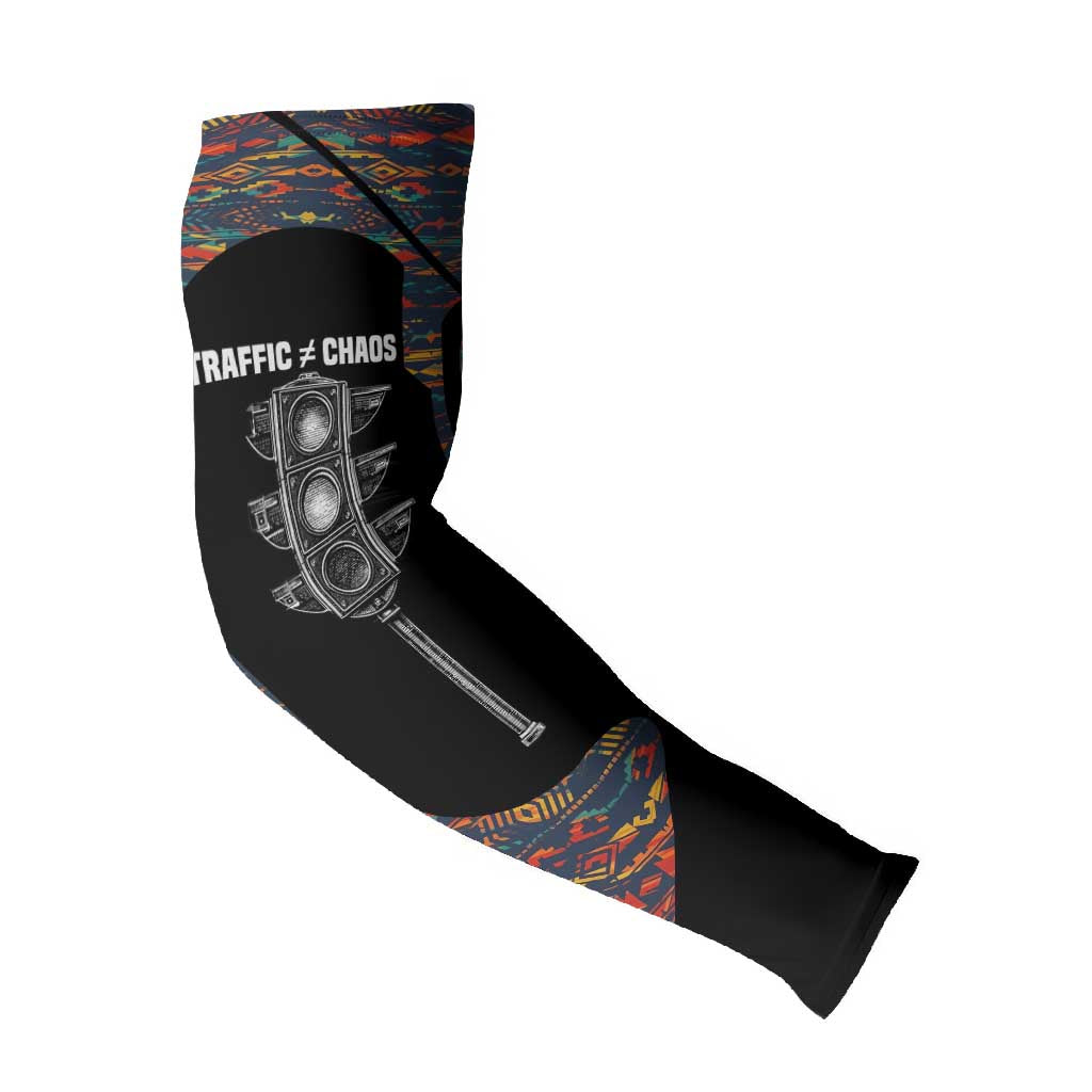 Garrett Morgan Arm Sleeves with Full Body Portrait, Stop Wait Go Quote, Traffic Light Design - African Pride