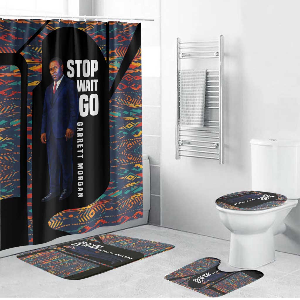 Garrett Morgan Bathroom Set with Full Body Portrait, Stop Wait Go Quote, Traffic Light Design - African Pride