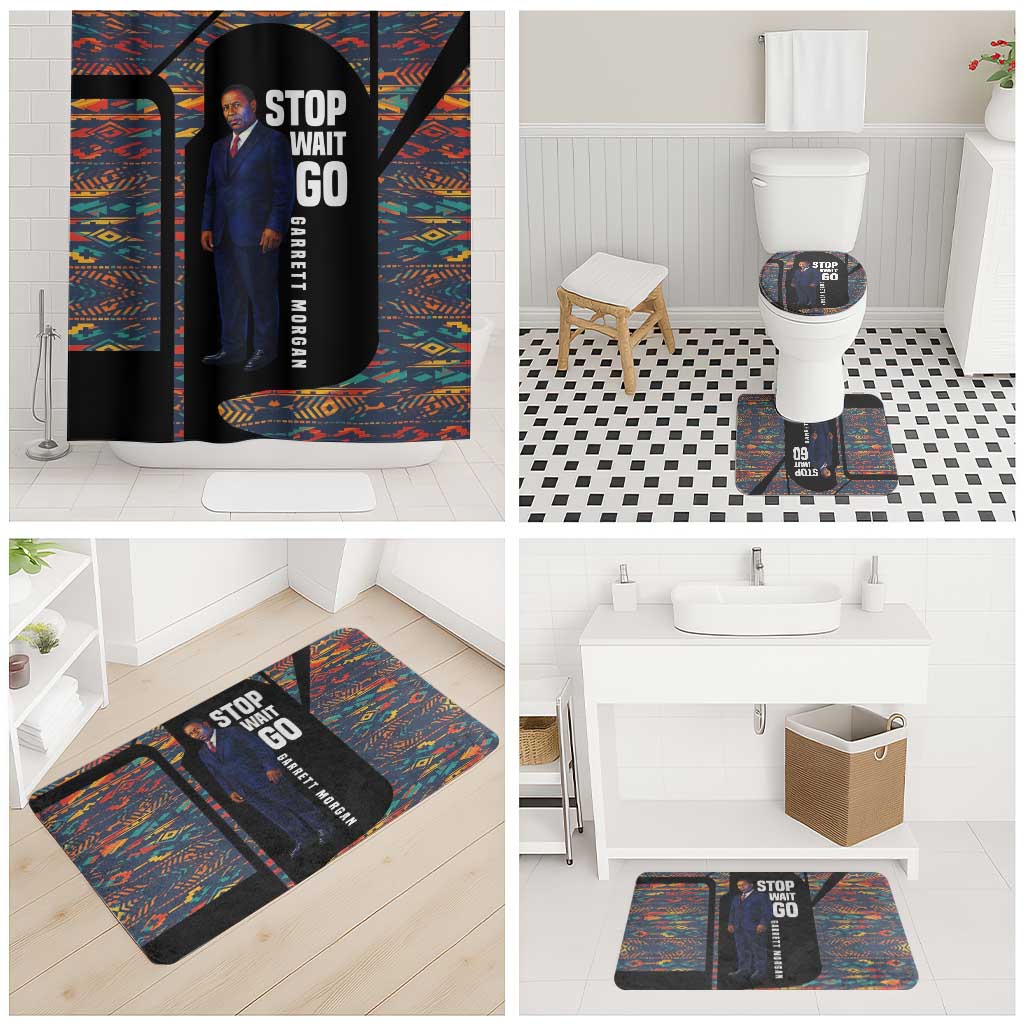Garrett Morgan Bathroom Set with Full Body Portrait, Stop Wait Go Quote, Traffic Light Design - African Pride